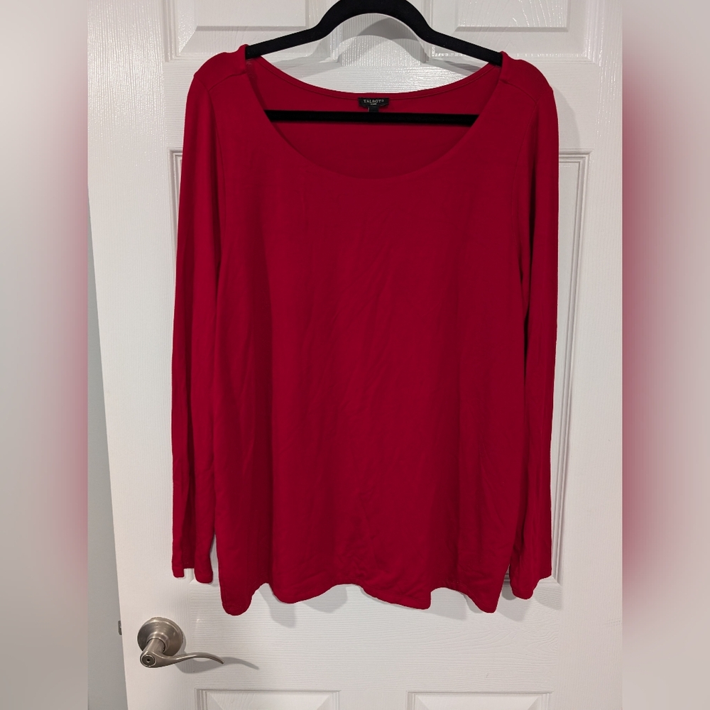 Talbots Woman Red Long Sleeve Scoop Neck Top in Size 1X